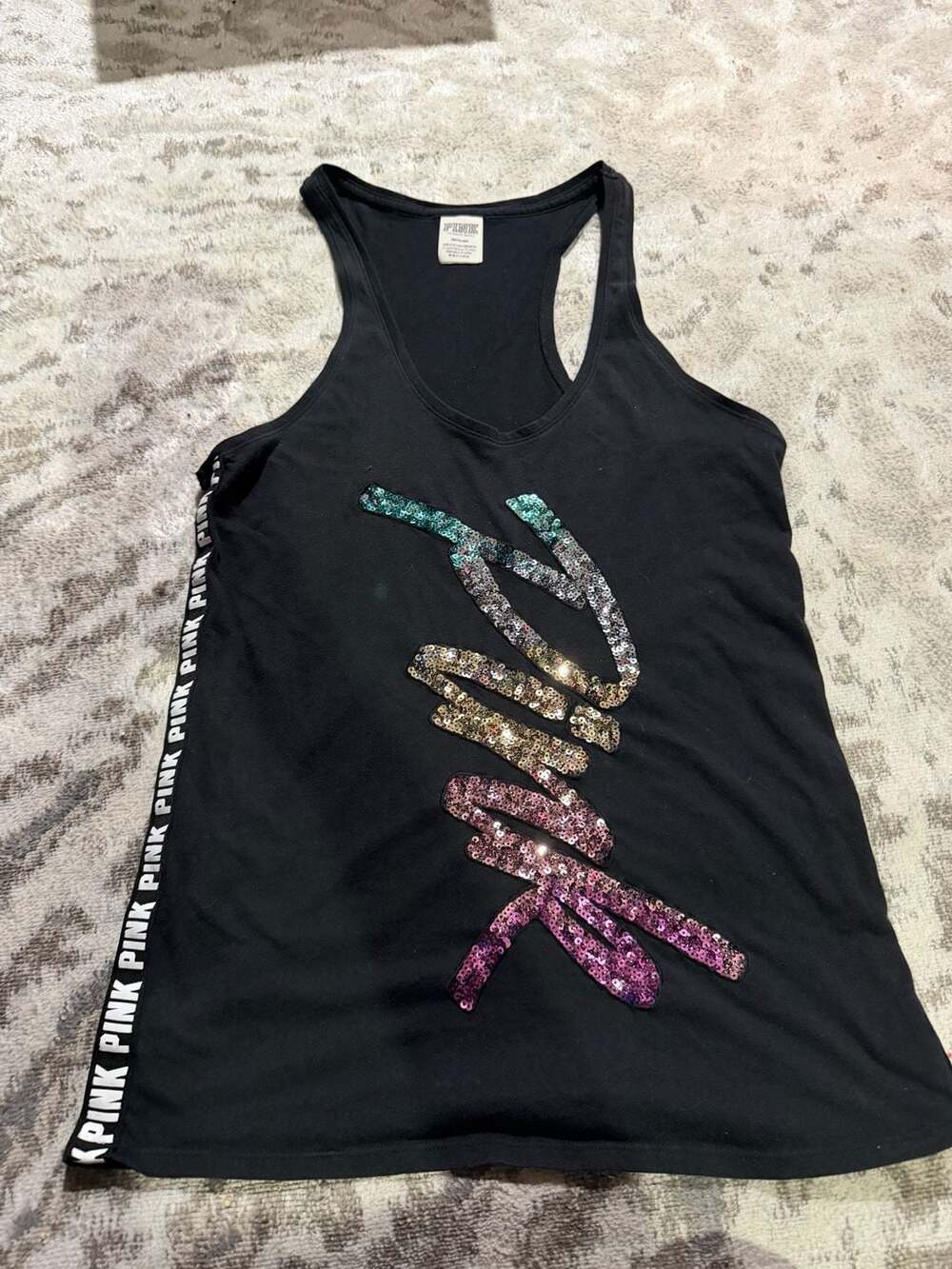 Victoria's Secret PINK Racerback Tank Top with Rainbow Sequin Logo